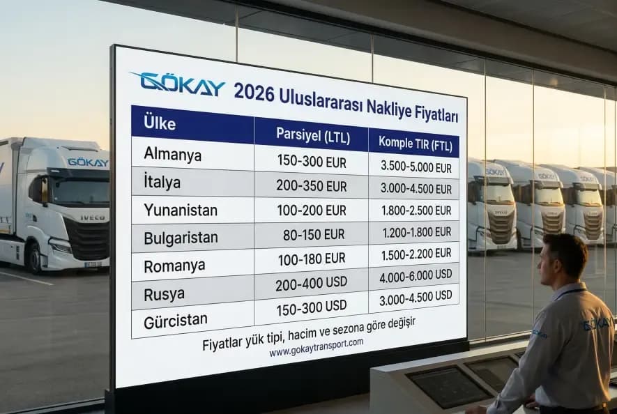 2026 uluslararası nakliye fiyatları — ülke bazlı parsiyel ve komple TIR fiyat tablosu